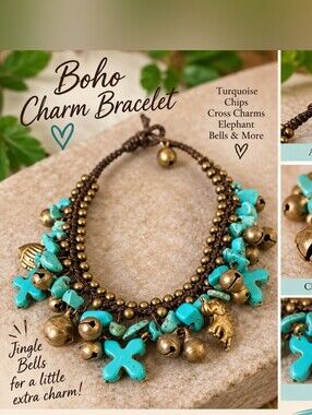 Boho Turquoise Charm Bracelet with Jingle Bells